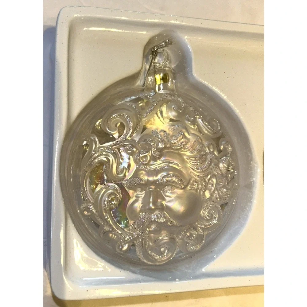 Vintage Dillard's Santa‎ Glass Ornament Christmas Glitter Clear Set Of 3